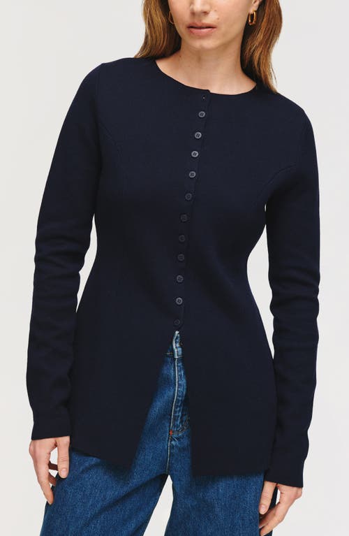 Aligne Daphne Split Hem Organic Cotton & Wool Blend Cardigan In Blue