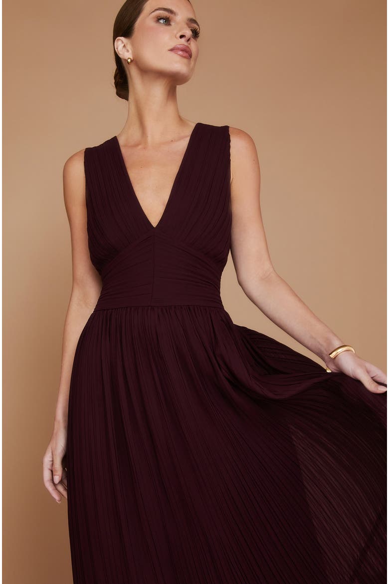 Pleated Plunge Maxi Dress, Alternate, color, Wine
