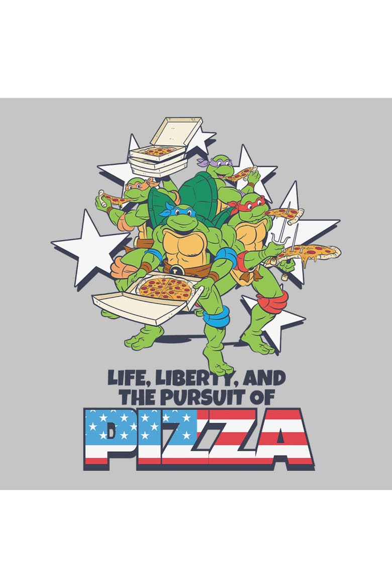 Juniors Teenage Mutant Ninja Turtles Liberty and the Pursuit of Pizza T Shirt, Alternate, color, Athletic Heather