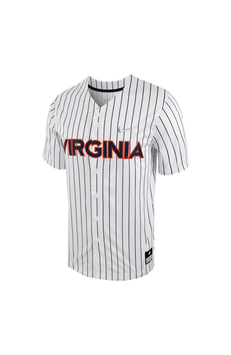 Nike Men's Nike White/Navy Virginia Cavaliers Pinstripe Replica Full-Button Baseball Jersey, Alternate, color, 