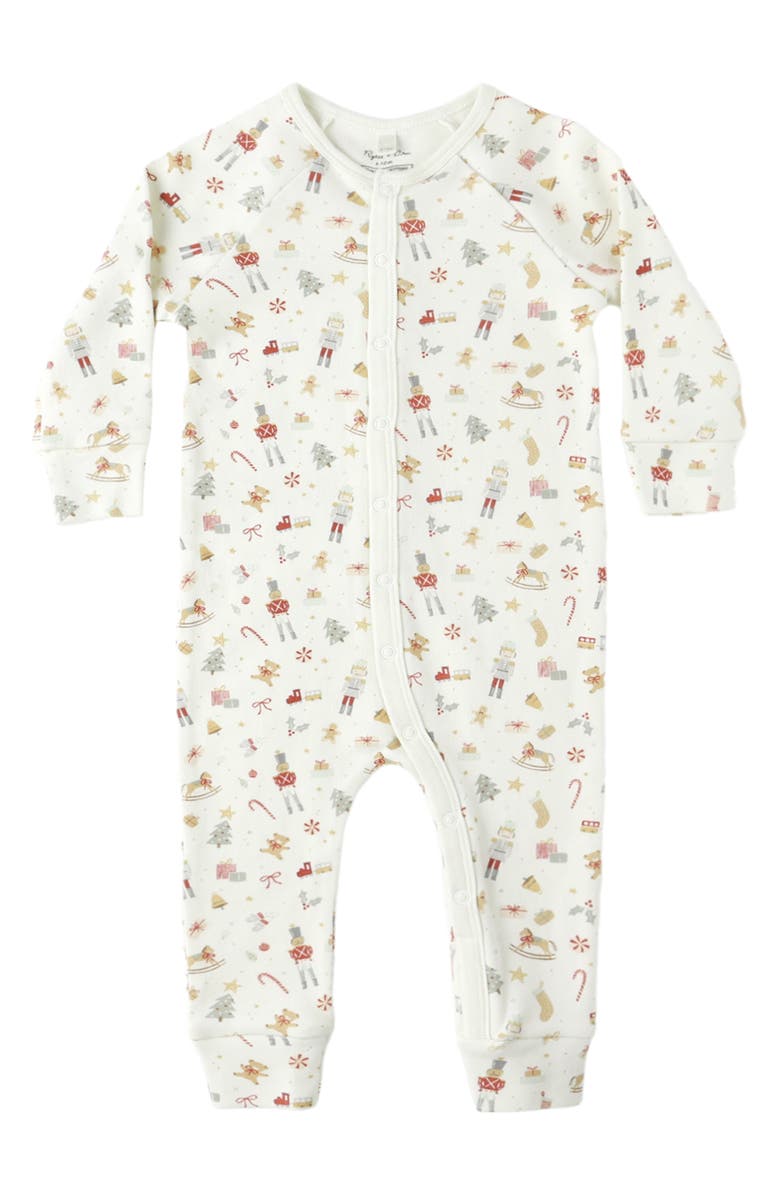 Rylee + Cru Winter Wonderland Cotton Romper, Main, color, Ivory