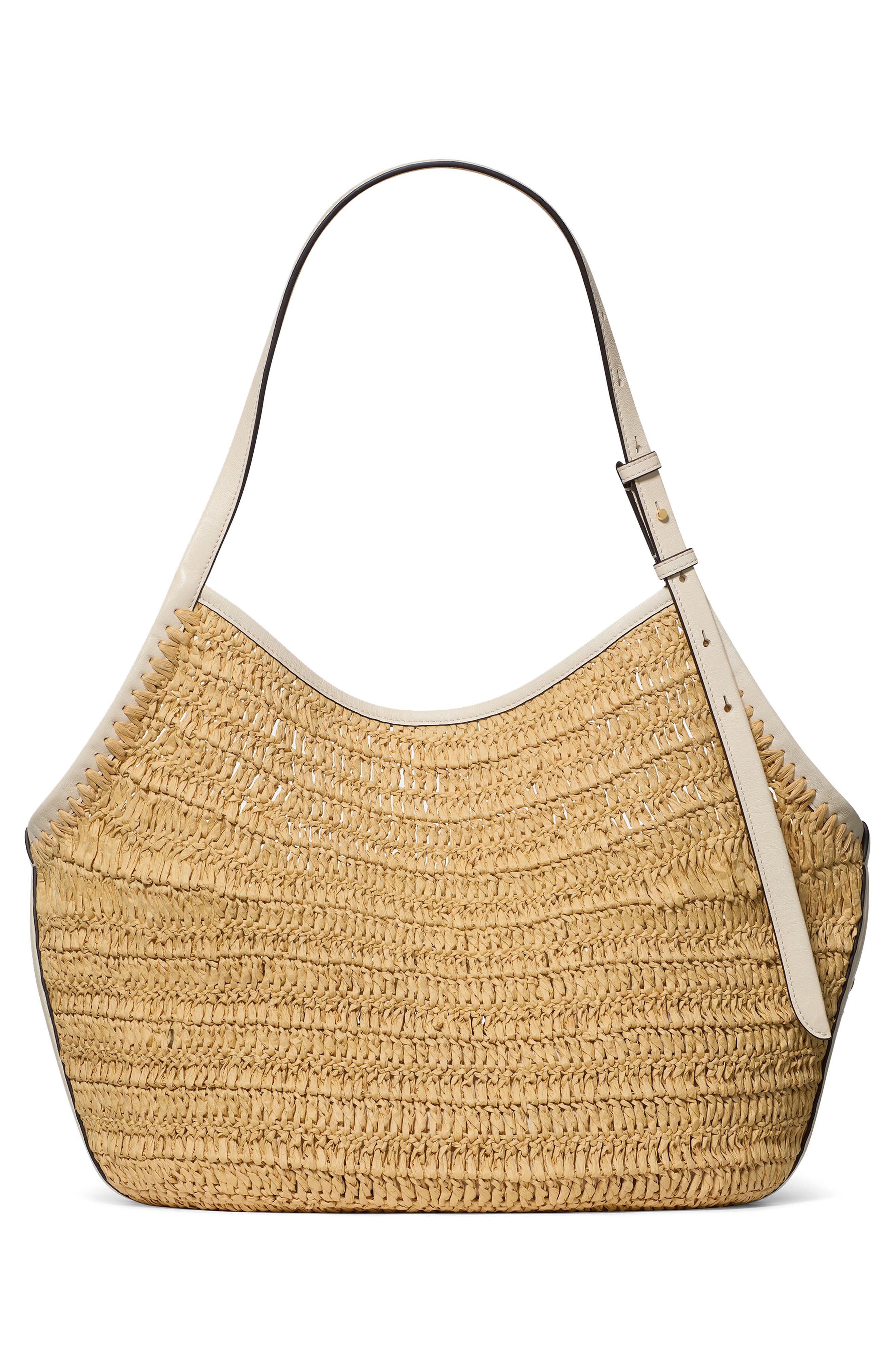 Kate Spade New York deco straw small tulip tote bag, Alternate, color, 