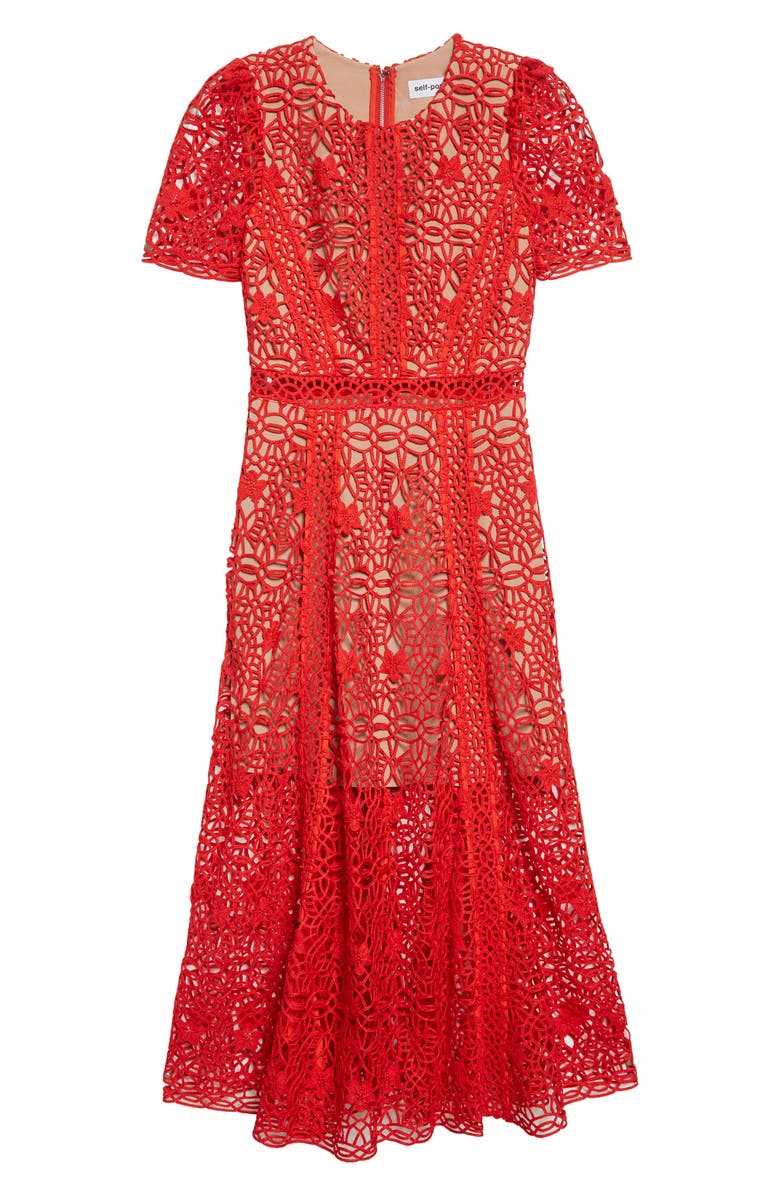 Self-Portrait Guipure Lace Midi Dress, Alternate, color, 