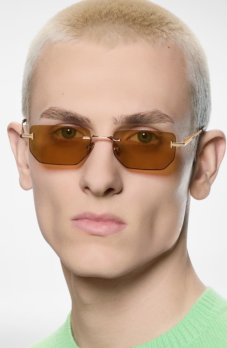 TOM FORD Ethan 53mm Geometric Sunglasses, Alternate, color, Shiny Palladium / Smoke Lens