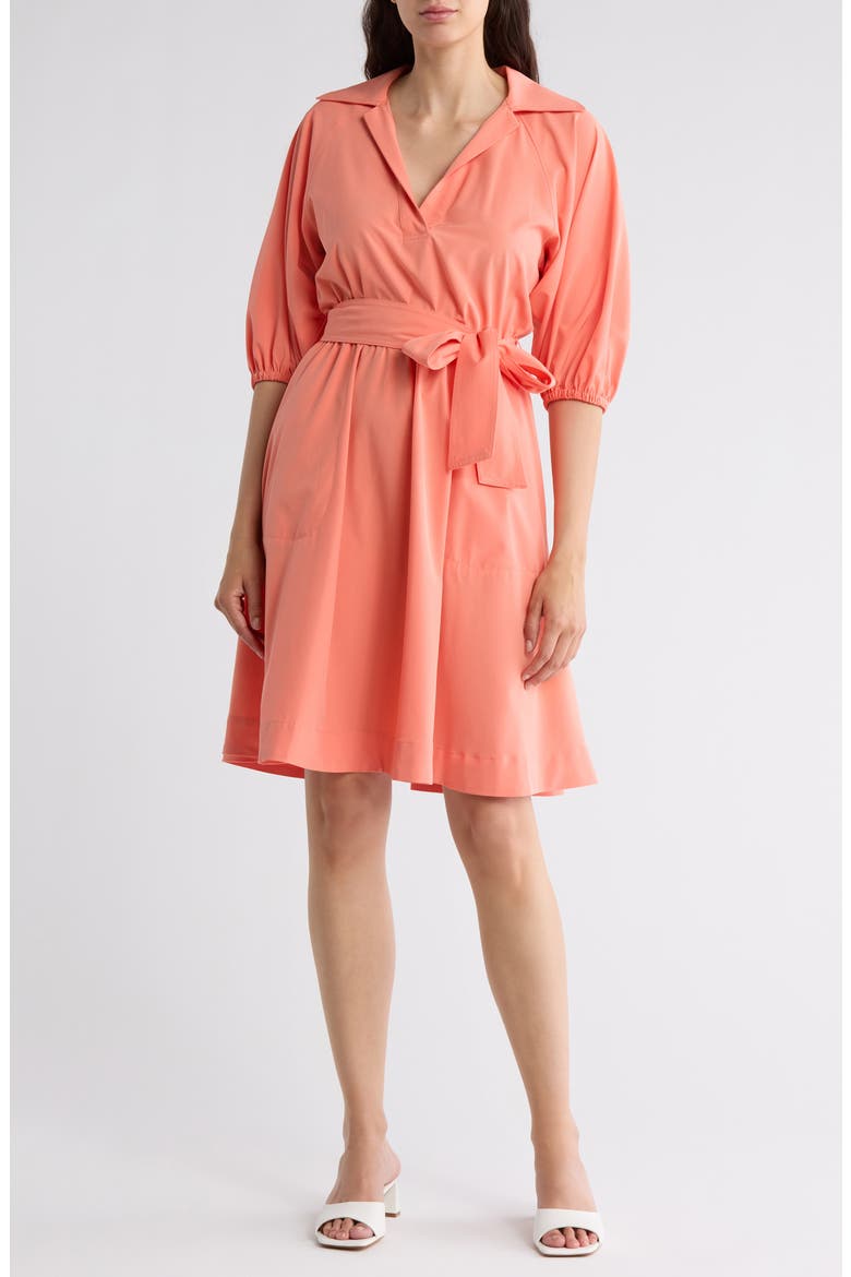 Puff Sleeve A-Line Shirtdress, Main, color, MELON