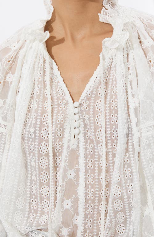 Alice And Olivia Norah Eyelet Tie-front Peasant Blouse In Off White