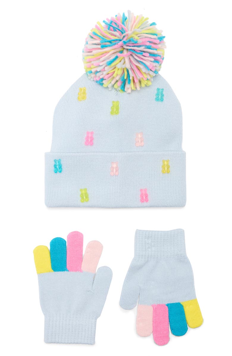 Toby Kids' Jelly Bear Pompom Beanie & Gloves Set, Main, color, Icy Blue