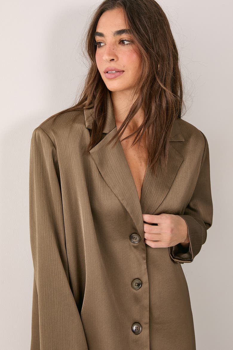 Satin Pleated Oversized Blazer, Alternate, color, Olive