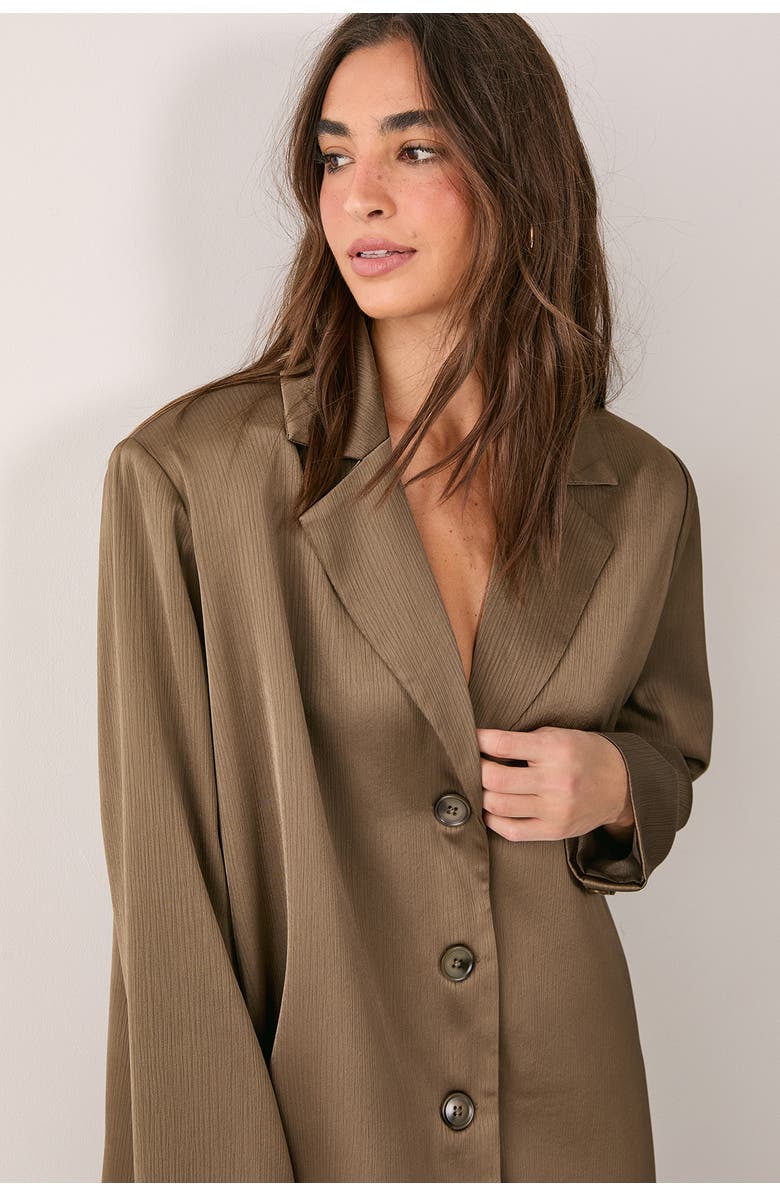 NASTY GAL Satin Pleated Oversized Blazer, Alternate, color, Olive