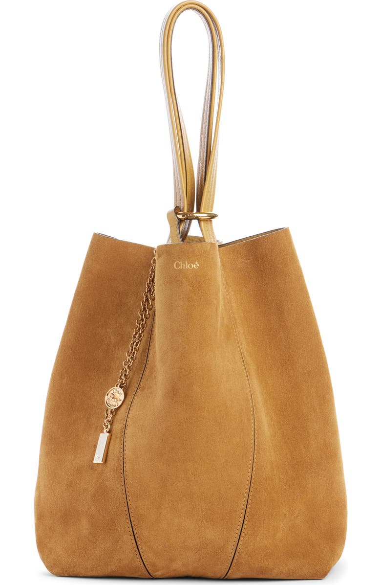 Chloé Spin Suede Tote, Alternate, color, Gold Khaki