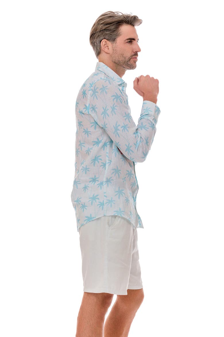 Cross Palm Linen Button-Up Shirt, Alternate, color, WHITE BLUE