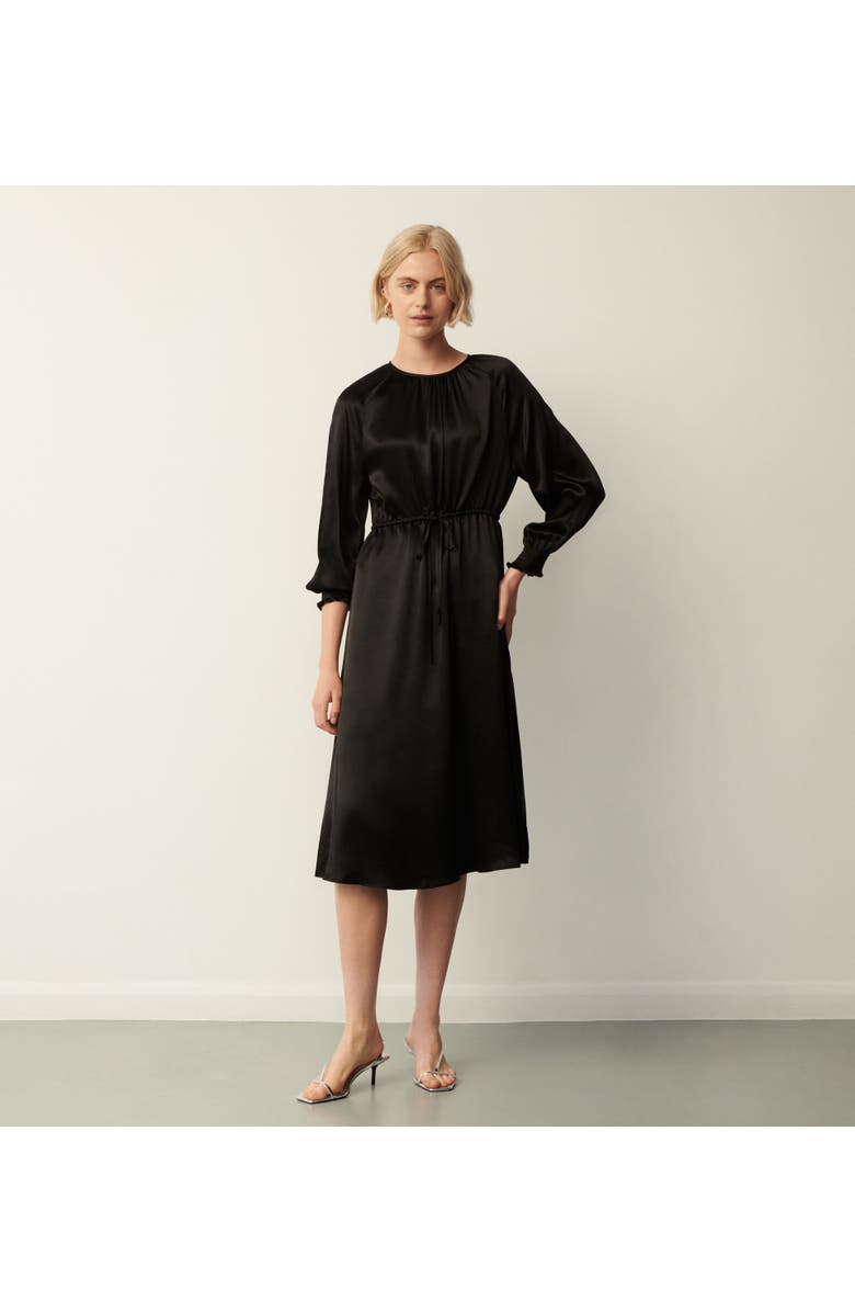 Finery London Florian 3/4 Sleeve Round Neck Midi Dress, Main, color, Black