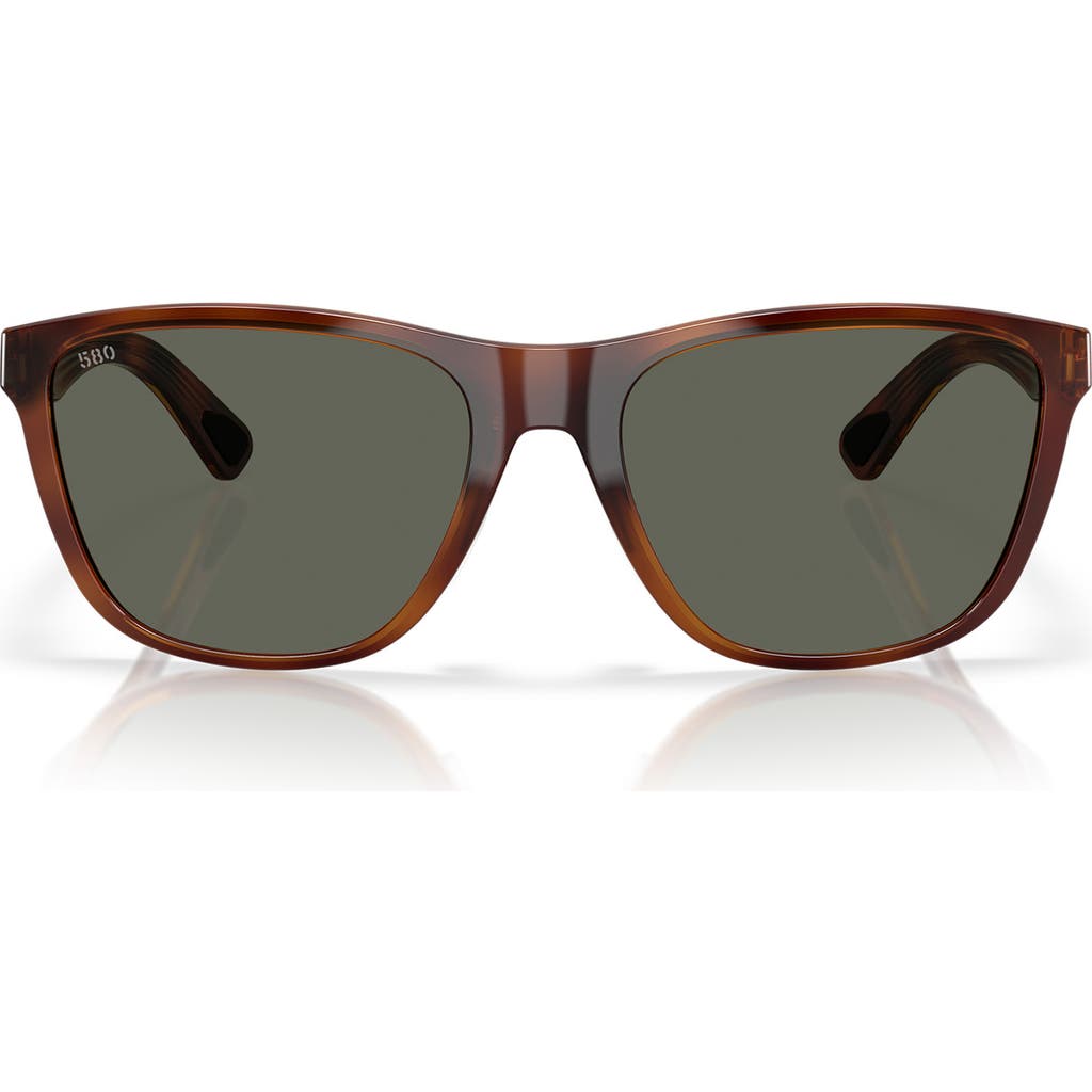 Costa Del Mar 57mm Polarized Rectangular Sunglasses In Tortoise/gray 580g