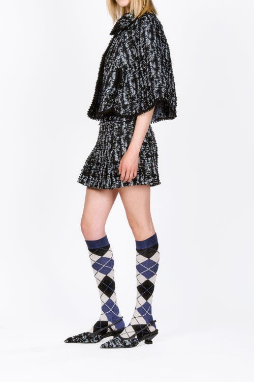 Shop Anna Sui Cornflower Tweed Pleated Mini Skirt In Cornflower Multi