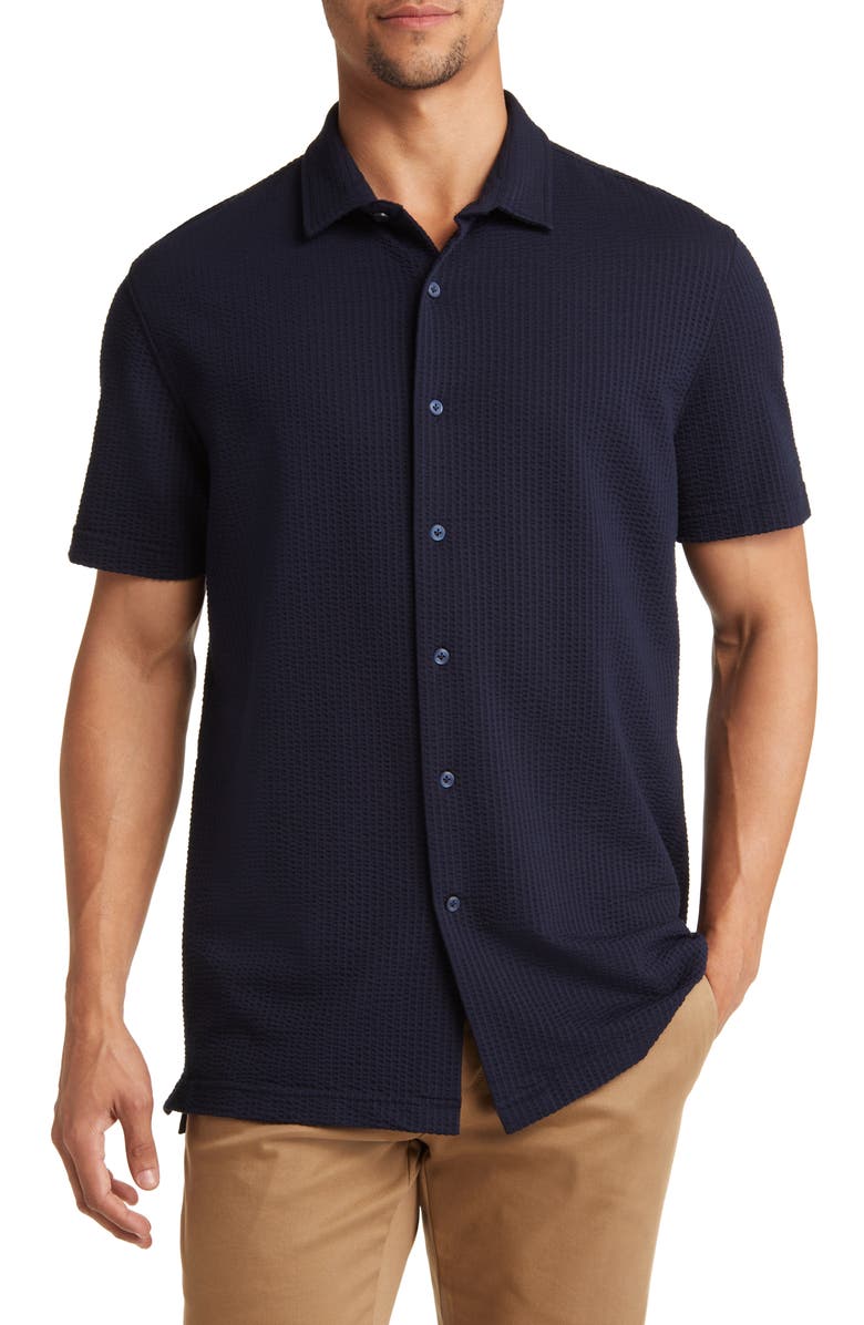 Lorenzo Uomo Short Sleeve Cotton Blend Seersucker Button-Up Shirt, Main, color, 