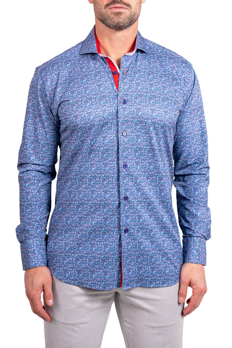 Einstein Stretch Ascension Contemporary Fit Button-Up Shirt, Main, color, BLUE