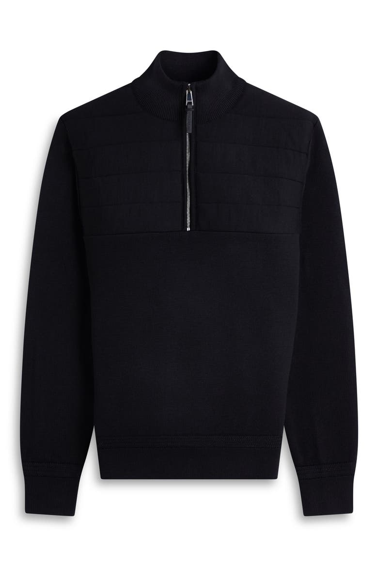 Merino Wool Quarter Zip Polo Sweater, Alternate, color, BLACK