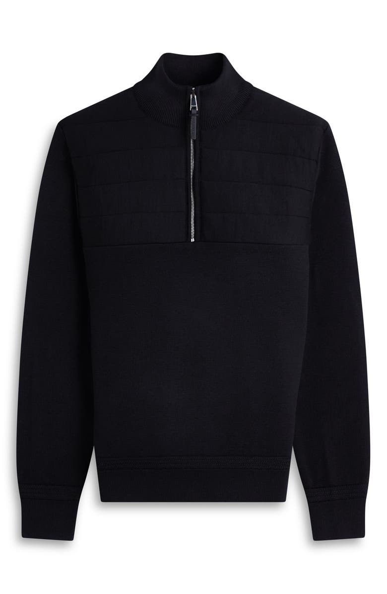 Bugatchi Merino Wool Quarter Zip Polo Sweater, Alternate, color, Black