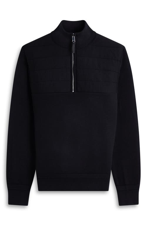 Bugatchi Merino Wool Quarter Zip Polo Sweater In Black
