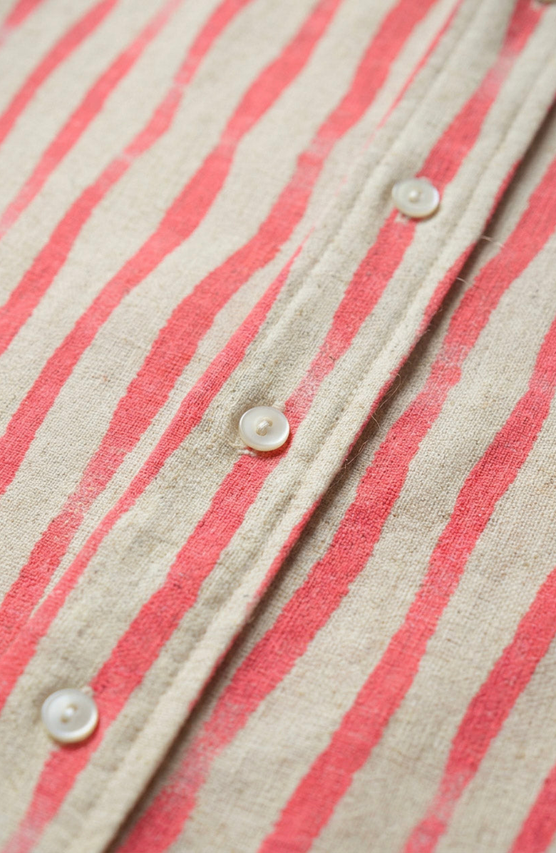 Modenaire Striped Open Collar Button Front Shirt, Alternate, color, Cream / Coral Stripes