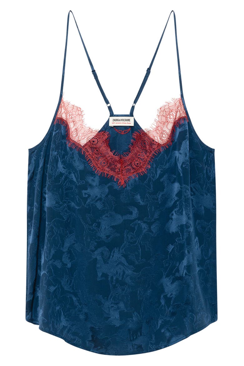 Cespa Horse Jacquard Silk Camisole, Alternate, color, MARINE