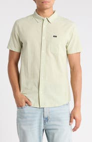 RVCA That'll Do Slim Fit Solid Short Sleeve Cotton Button-Down Shirt