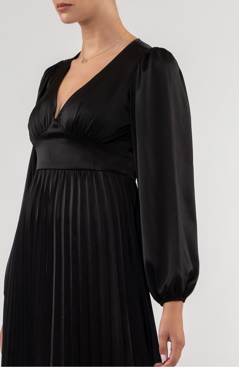 AUGUST SKY Empire Waist Pleated Satin Midi Dress, Alternate, color, Black