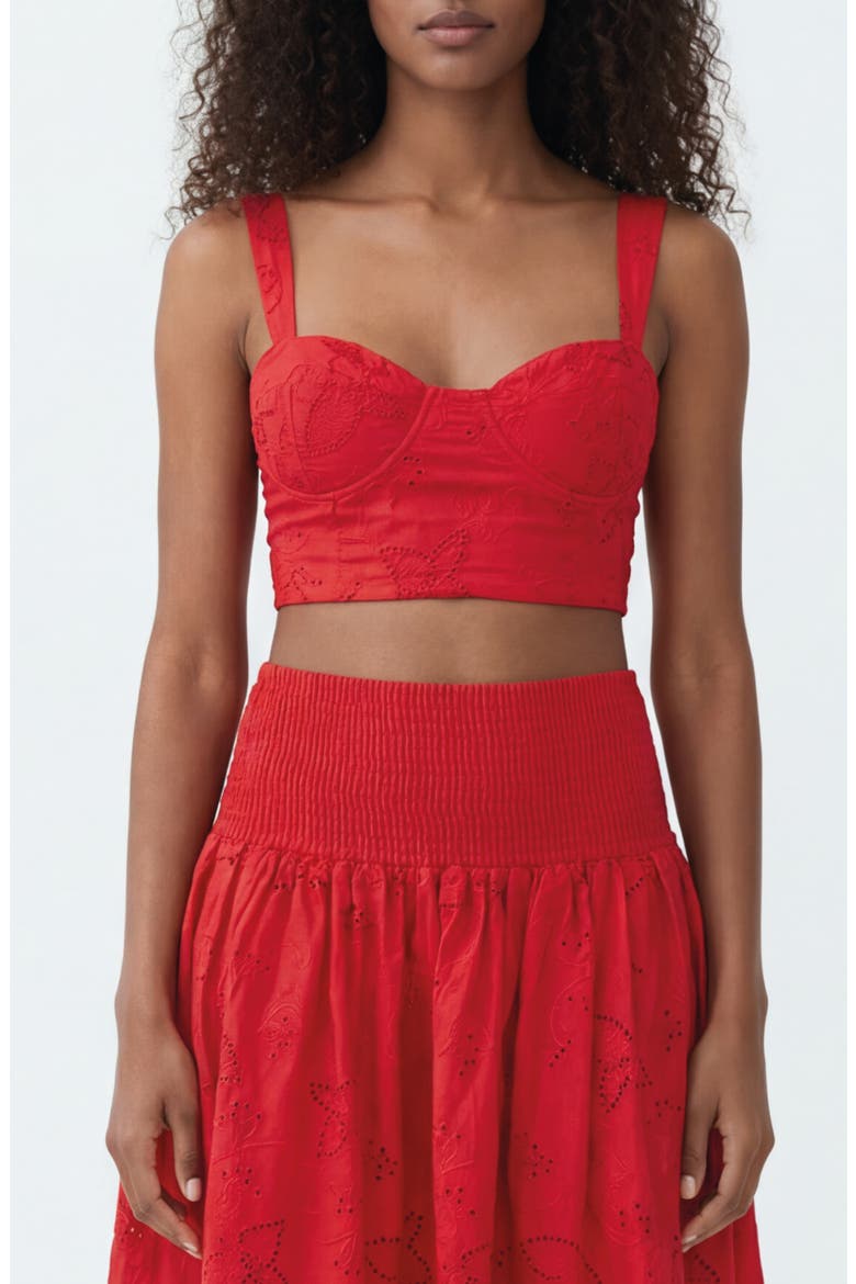 Seamed Broderie Anglaise Bustier Top, Main, color, KOEL EYELET BIRD RED