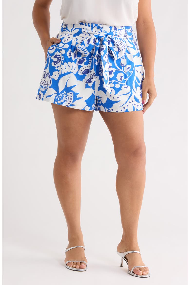 Maeve Belted Floral Zaferia Shorts, Main, color, BLUE-WHITE