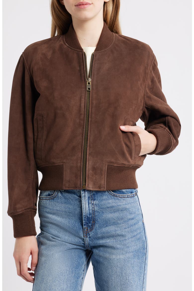 Suede Bomber Jacket, Main, color, BROWN