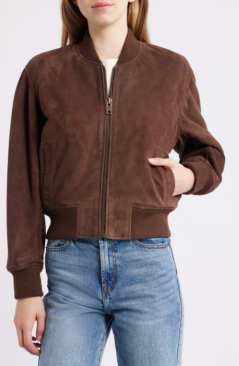 Schott NYC Suede Bomber Jacket, Main, color, Brown