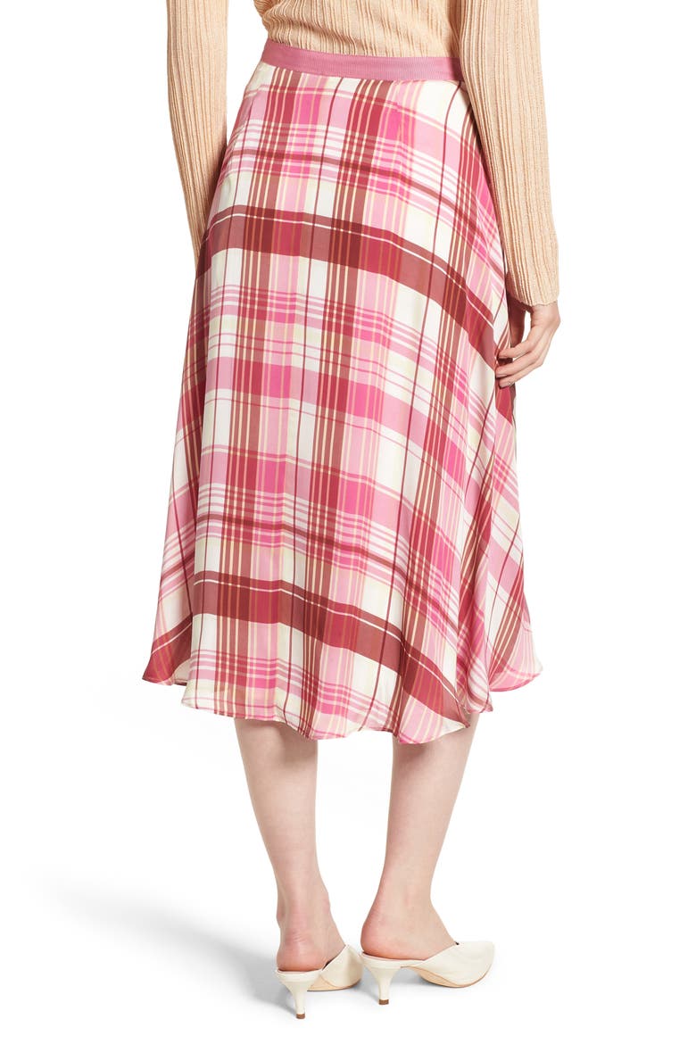 Plaid Silk Skirt, Alternate, color, PINK PHLOX LARA PLAID
