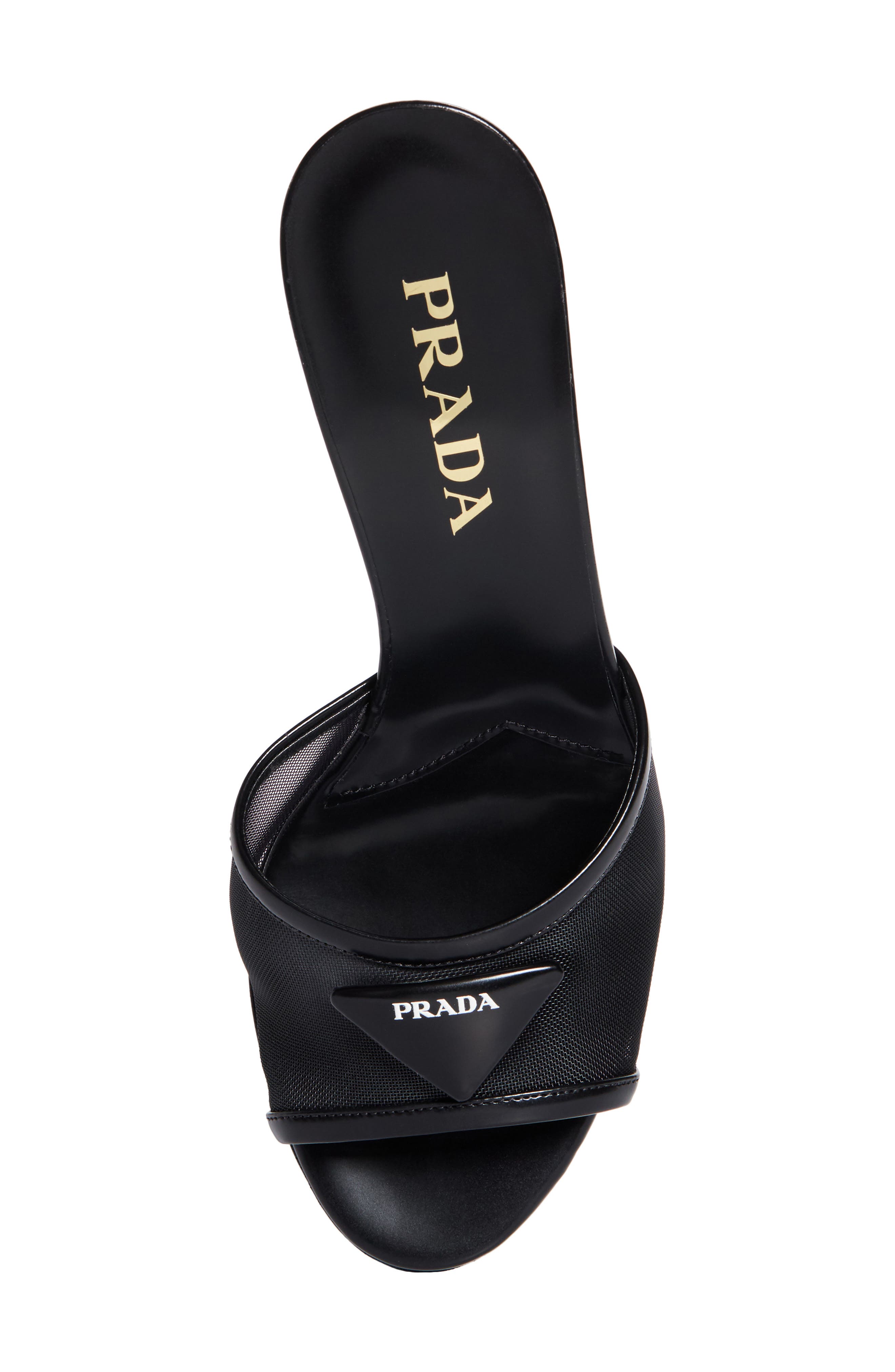 Prada Triangle Logo Mesh Slide Sandal, Alternate, color, Nero