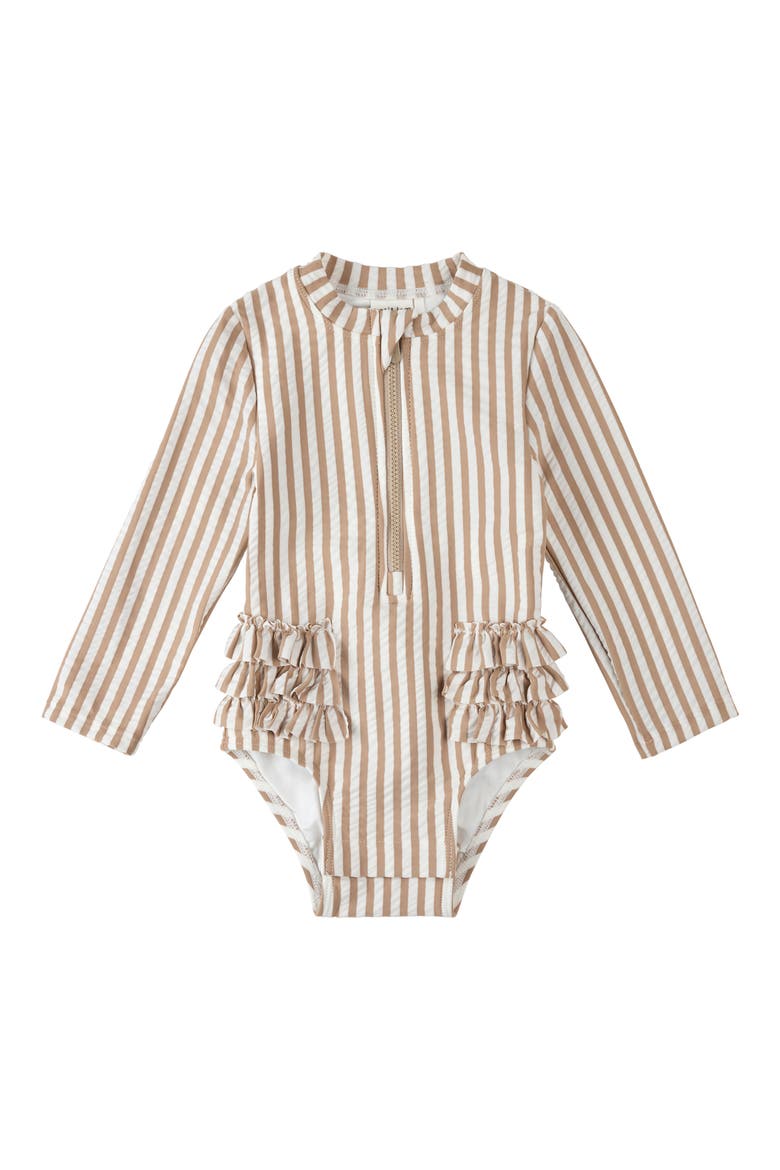 Ruffle Trim One-Piece Swimsuit, Main, color, BEIGE
