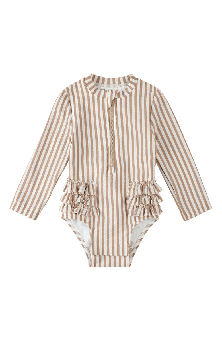 Petit Lem Ruffle Trim One-Piece Swimsuit, Main, color, Beige
