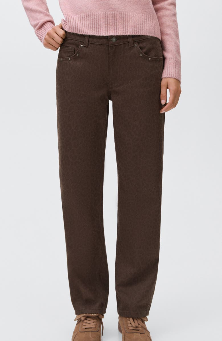 MANGO TEEN Studded Leopard Print Wide Leg Jeans, Main, color, Chocolate