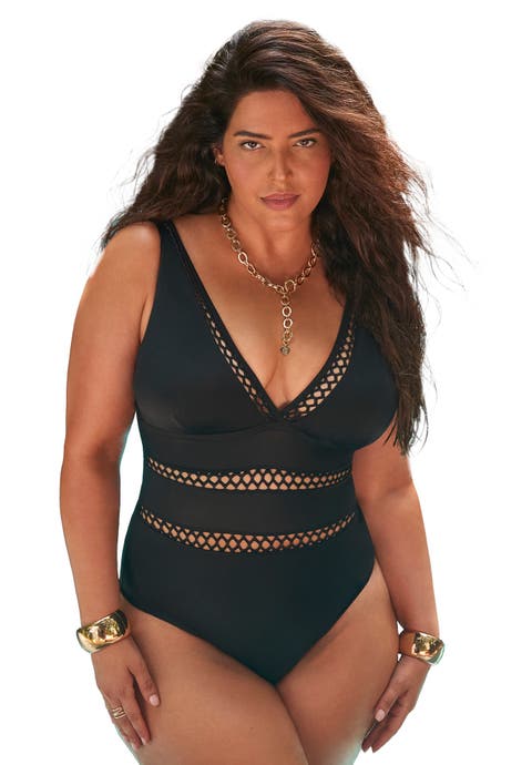 Lattice Plunge One Piece Swimsuit