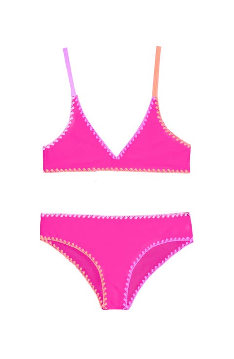 Textured Bikini with Embroidered Trim Swimsuit
