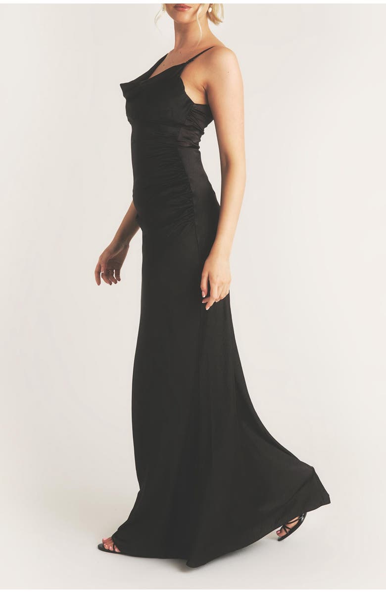 Six Stories Cowl Front Asymmetric Bridesmaid Dress, Alternate, color, Black