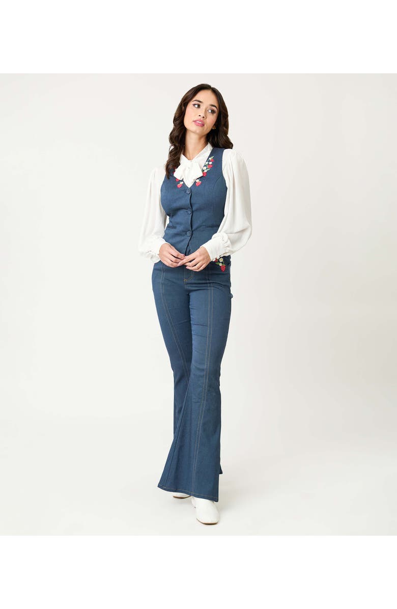 Unique Vintage 1940s Embroidered Button Up Vest, Alternate, color, Denim W/ Strawberries