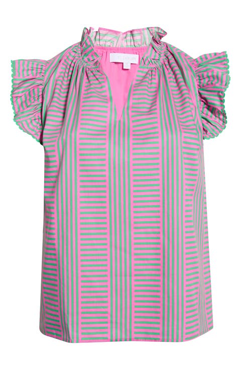 Valda Stripe Ruffle Top (Plus)