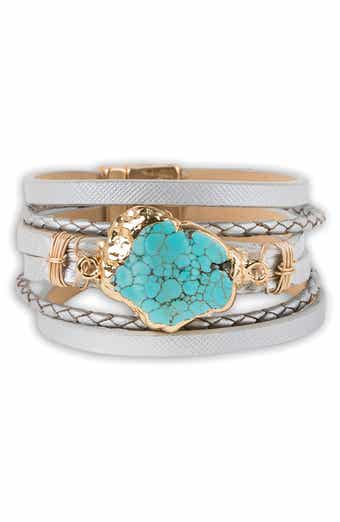 Turquoise Stone Faux Leather Braided Cuff Bracelet