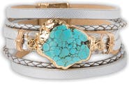 SAACHI Turquoise Stone Faux Leather Braided Cuff Bracelet