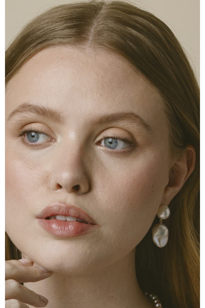 White Freshwater Baroque Pearl Glory Earrings, Alternate, color, Yellow Gold Fill