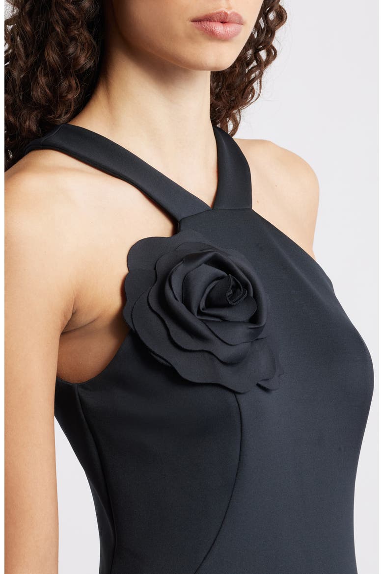 Gianna Rosette Halter Maxi Dress, Alternate, color, NOIR
