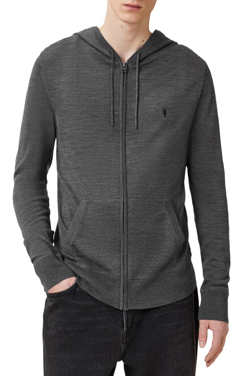 AllSaints Mode Merino Wool Hoodie, Main, color, Monument Grey