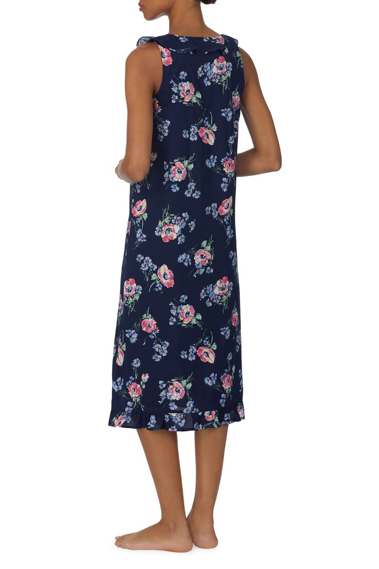 Floral Print Sleeveless Cotton Nightgown, Alternate, color, NAVY PRINT