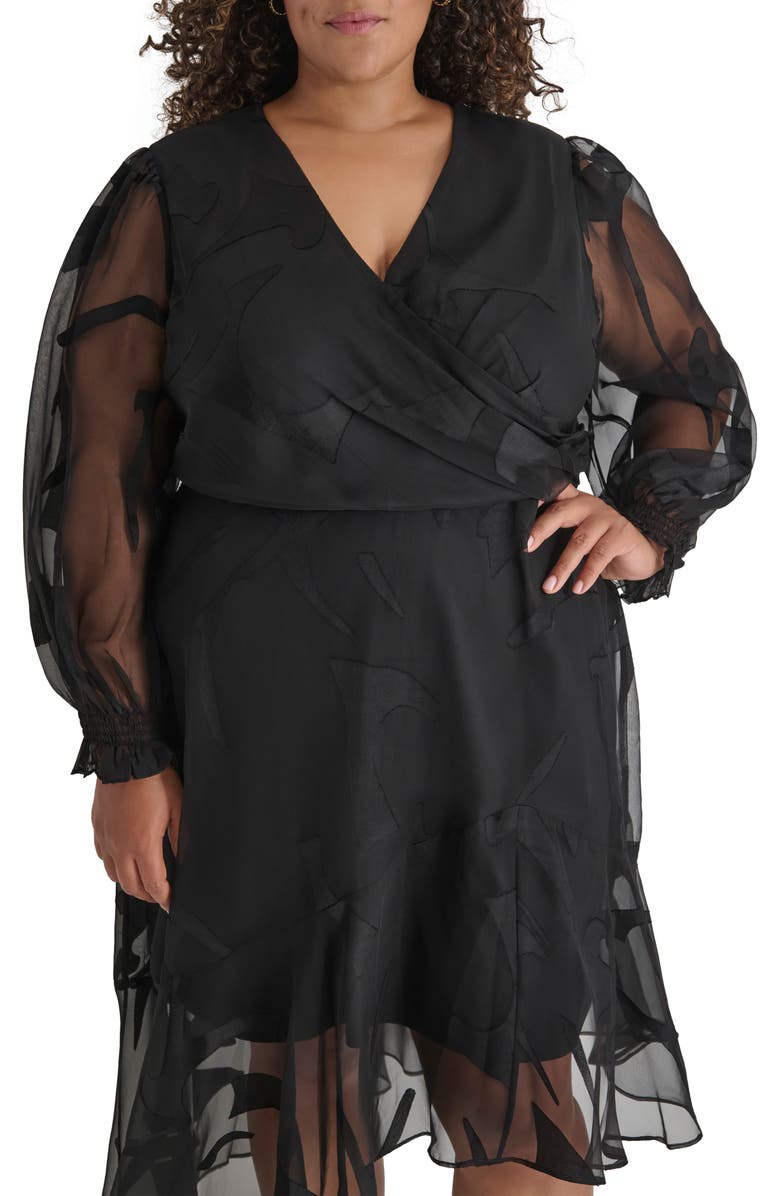 DKNY Long Sleeve Surplice Neck Dress, Alternate, color, Black