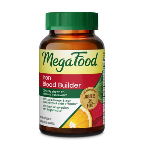 Blood Builder Iron Supplement for Women & Men with B12, Folic Acid & Vitamin C, Vegan, 60 Tablets