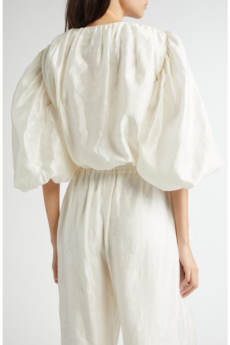 Tie Front Puff Sleeve Silk Bolero Top, Alternate, color, IVORY